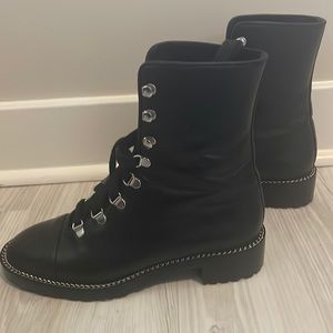 Stuart Weitzman Kolbie Chain Leather Boot - size 7 (black/silver)